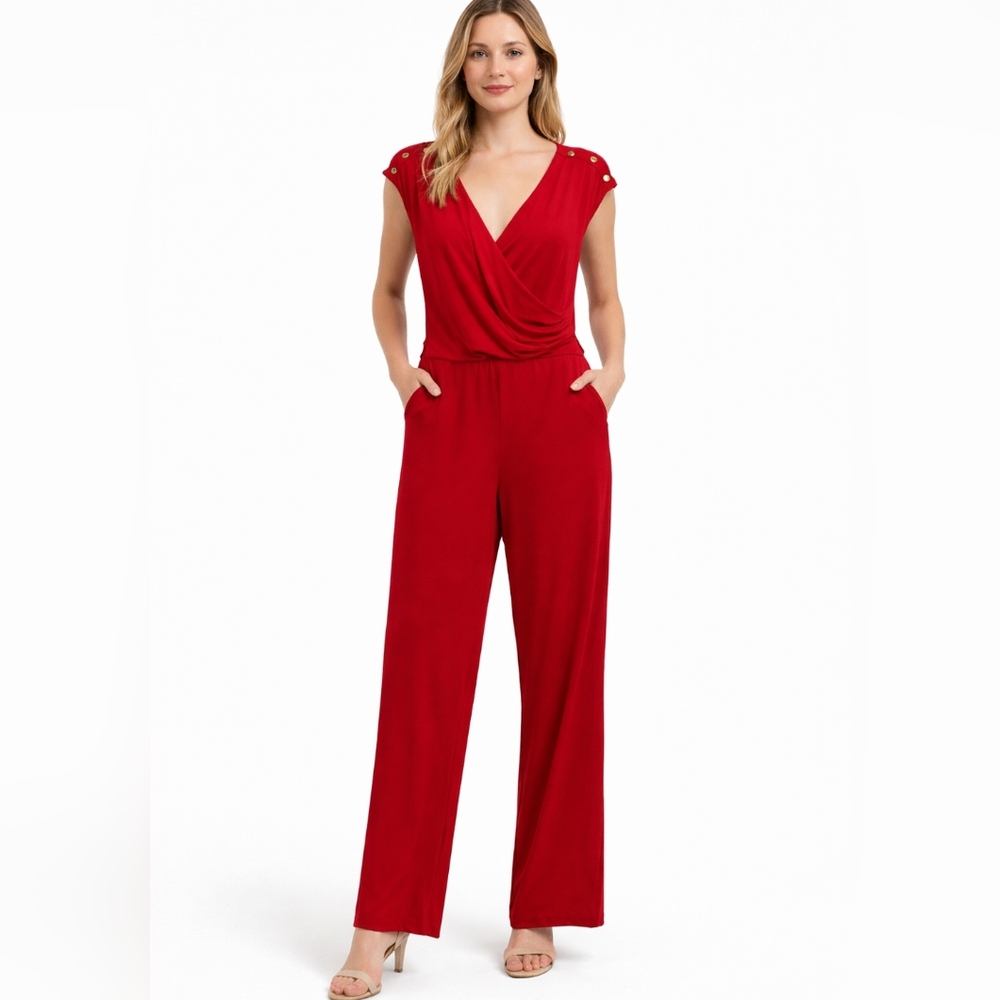 Ralph Lauren Polo Red Wide-Leg Jumpsuit | Size L | Draped Elegant Statement NWT